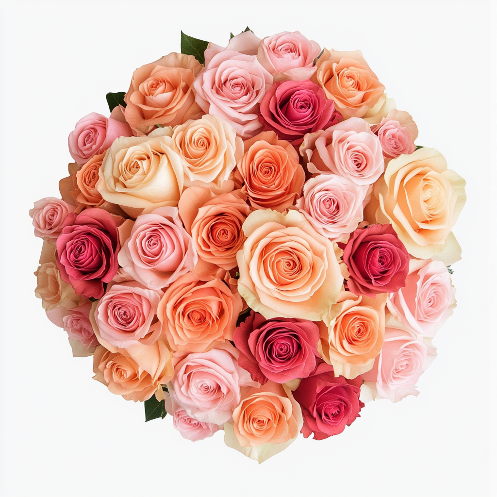 Peach and coral long stem rose bouquet for same-day flower delivery in Miami, New York and nationwide shipping