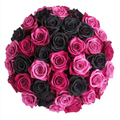 Hot pink and black long stem rose bouquet arranged for luxury flower delivery and nationwide shipping